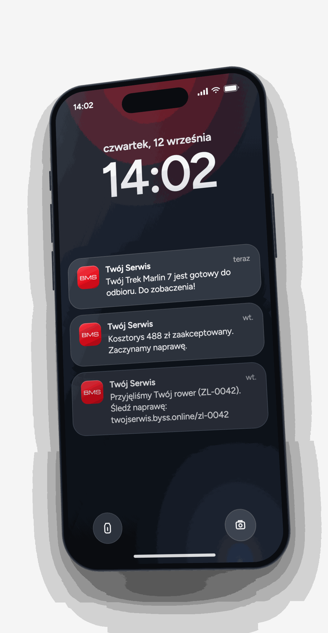 Ekran blokady iPhone z trzema powiadomieniami od serwisu